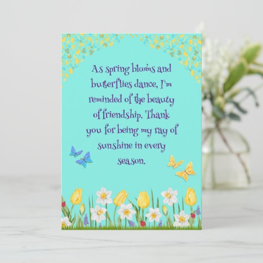 Springtime Vriendschap Bloemenstraal van Sunshine Bedankkaart (Staand voorkant)