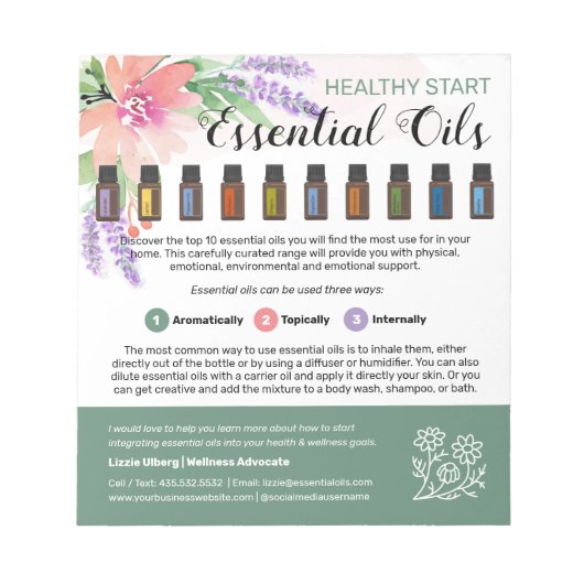 Springtime Watercolor Floral Essential Oils Notitieblok (Voorkant)