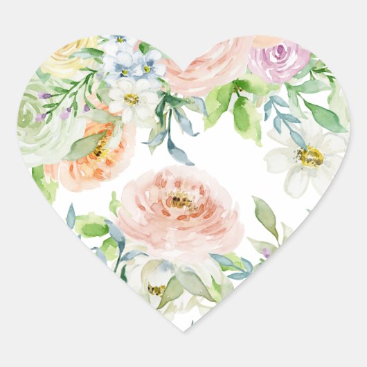 Springtime Waterverf Bloemen Roos Tuin Pastel Hart Sticker (Voorkant)