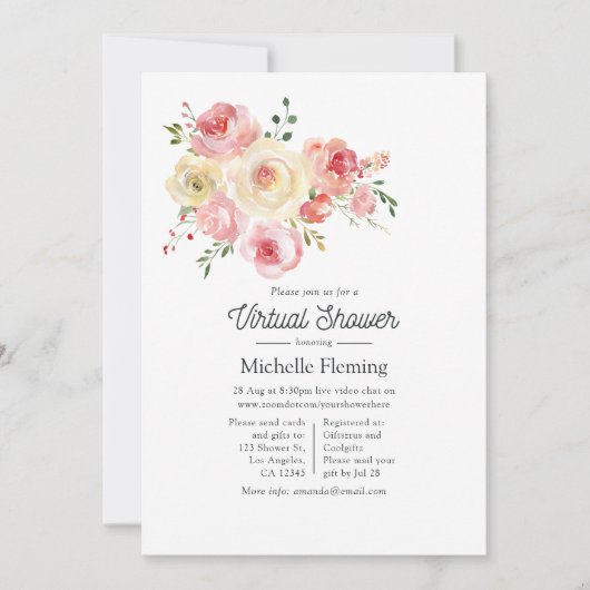 Springtime Waterverf Bloemen Virtuele Douche Kaart (Voorkant)