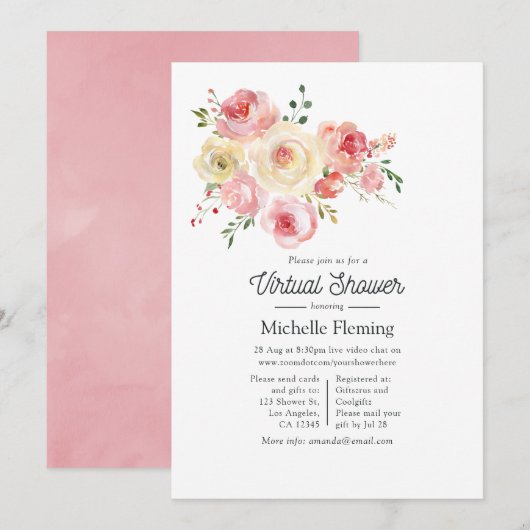 Springtime Waterverf Bloemen Virtuele Douche Kaart (Voorkant / Achterkant)