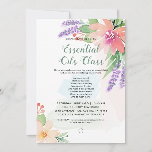 Springtime-Waterverf Floral Essential Oils Klasse Kaart (Voorkant)