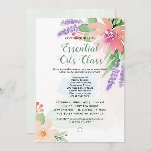 Springtime-Waterverf Floral Essential Oils Klasse Kaart (Voorkant / Achterkant)