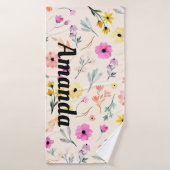 Springtime-Waterverf Floral - Persoonlijke naam Badhanddoek (Badhanddoek)