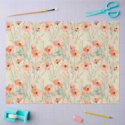 Springtime Waterverf Poppies Patroon Decoupage Tissuepapier (Craft)