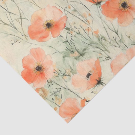 Springtime Waterverf Poppies Patroon Decoupage Tissuepapier (Detail)