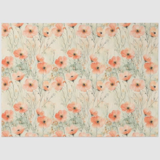 Springtime Waterverf Poppies Patroon Decoupage Tissuepapier (Voorkant)