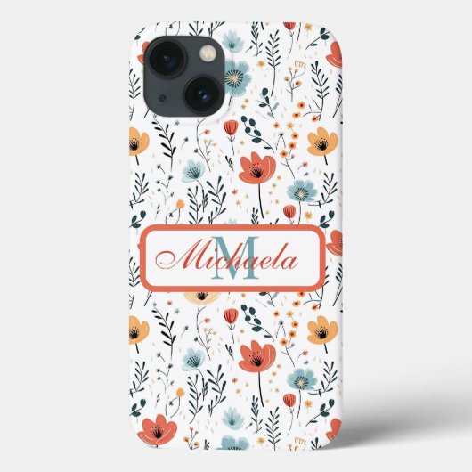 Springtime Wildflowers Patroon, Rust, Tan, Blauw Case-Mate iPhone Case (Achterkant)