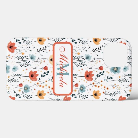 Springtime Wildflowers Patroon, Rust, Tan, Blauw Case-Mate iPhone Case (Achterkant (horizontaal))