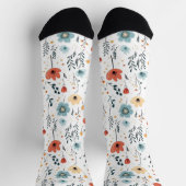 Springtime Wildflowers Patroon, Rust, Tan, Blauw Sokken (Top)