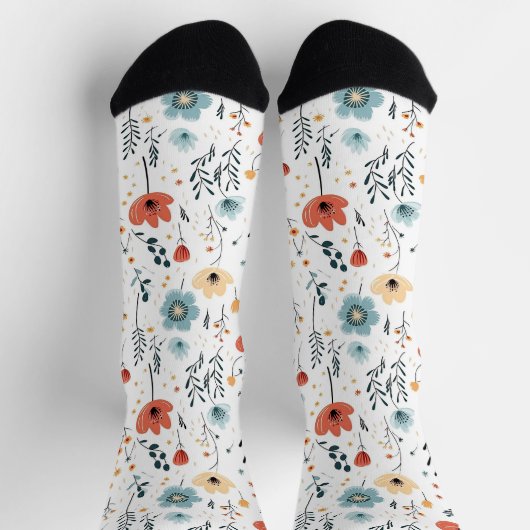 Springtime Wildflowers Patroon, Rust, Tan, Blauw Sokken (Top)