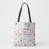 Springtime Wildflowers Patroon, Rust, Tan, Blauw Tote Bag (Voorkant)