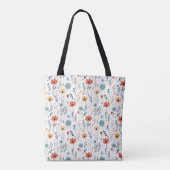 Springtime Wildflowers Patroon, Rust, Tan, Blauw Tote Bag (Achterkant)