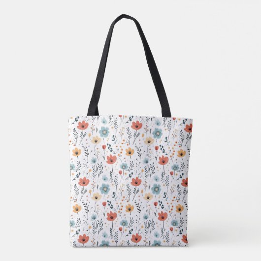 Springtime Wildflowers Patroon, Rust, Tan, Blauw Tote Bag (Achterkant)