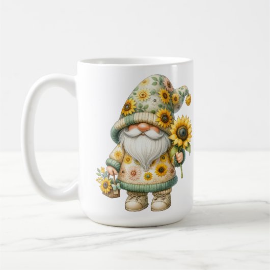 Springtime Zonnebloem Gnome Keramische Mok (Links)