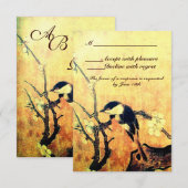 SPRINGVOEDING, FLOWER TREE MONOGRAM GEEL BROWN RSV RSVP KAARTJE (Voorkant / Achterkant)