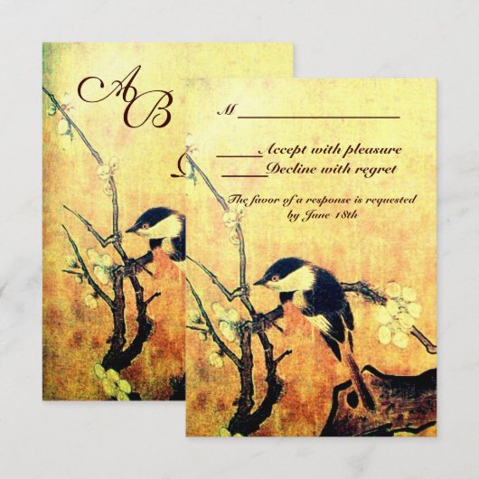 SPRINGVOEDING, FLOWER TREE MONOGRAM GEEL BROWN RSV RSVP KAARTJE (Voorkant / Achterkant)