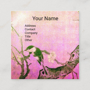 SPRINGVOGELS EN STROOMBOOM MONOGRAM Roze bruin Vierkante Visitekaartje