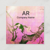 SPRINGVOGELS EN STROOMBOOM MONOGRAM Roze bruin Vierkante Visitekaartje (Achterkant)