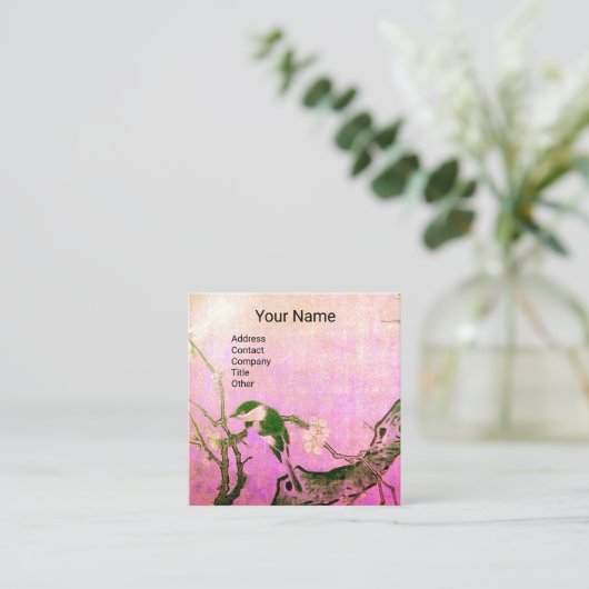 SPRINGVOGELS EN STROOMBOOM MONOGRAM Roze bruin Vierkante Visitekaartje (Staand voorkant)