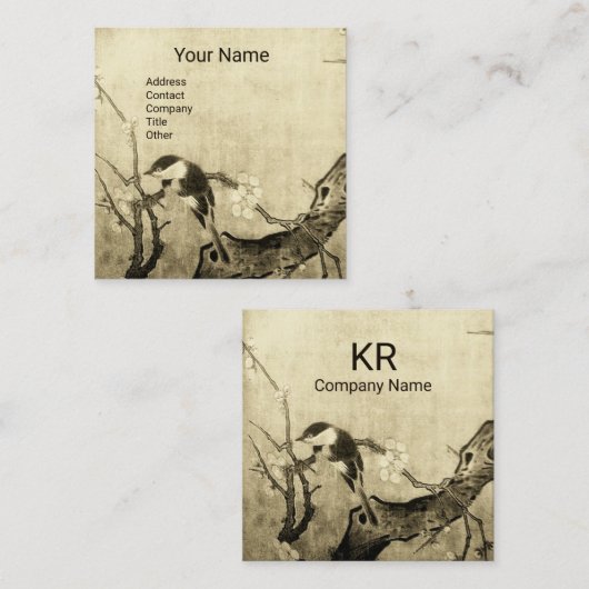 SPRINGVOGELS EN STROOMBOOM MONOGRAM Sepia Brown Vierkante Visitekaartje (Voorkant / Achterkant)