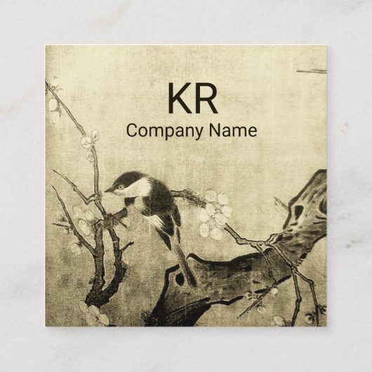 SPRINGVOGELS EN STROOMBOOM MONOGRAM Sepia Brown Vierkante Visitekaartje (Achterkant)