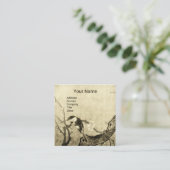 SPRINGVOGELS EN STROOMBOOM MONOGRAM Sepia Brown Vierkante Visitekaartje (Staand voorkant)