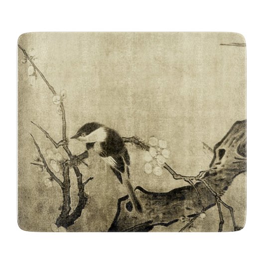SPRINGVOGELS EN STROOMBOOM, Sepia Brown Floral Snijplank (Voorkant)