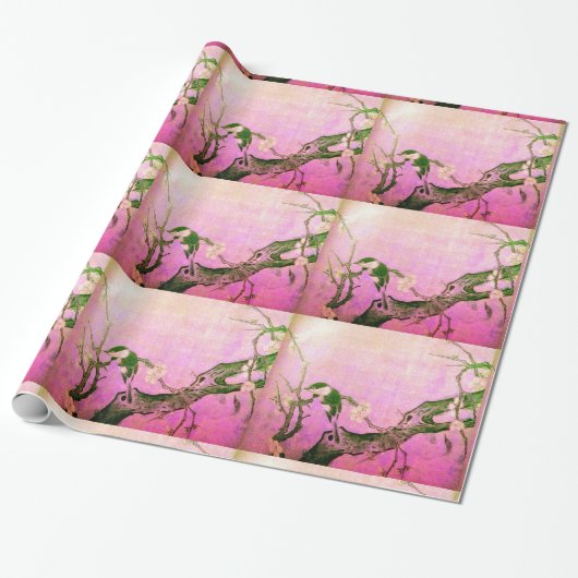 SPRINGVOGELS EN STROOMTREE Roze bruin Cadeaupapier (Uitgerold)