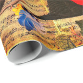 SPRINGVOGELS, VEREN, VRUCHTEN Muzieknoten Bruin Cadeaupapier (Rol Hoek)