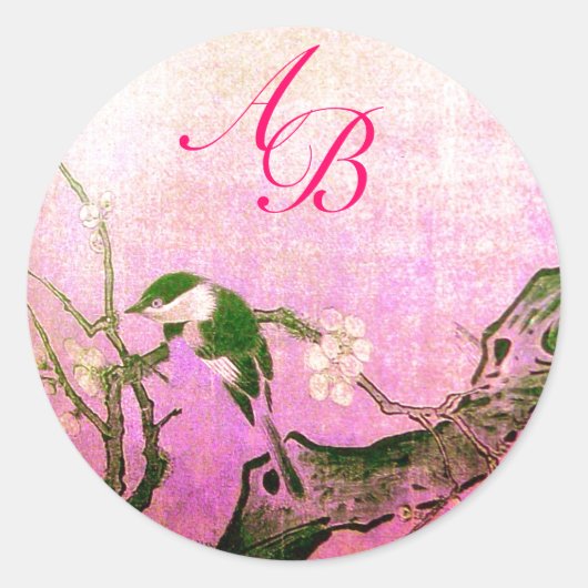 SPRINGVOUDIGE EN STROOMTREE MONOGRAM Pink Fuchsia Ronde Sticker (Voorkant)