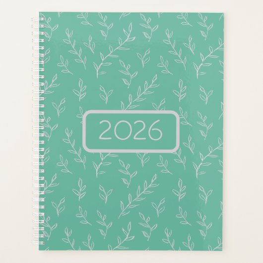 Springy: Handgeschetste bladeren op mintgroen Planner (Voorkant)