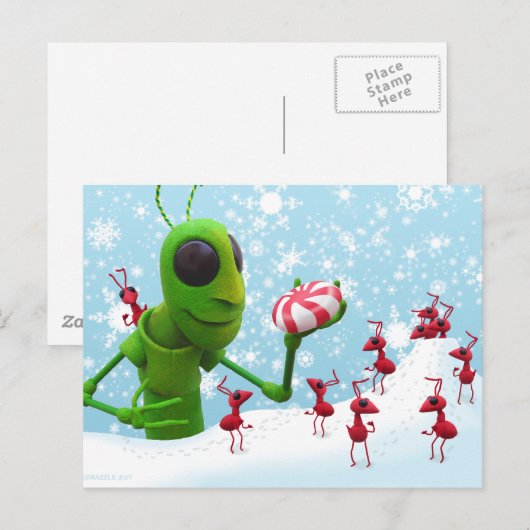 Sprinkhaan en het Briefkaart van Kerstmis van (Voorkant / Achterkant)
