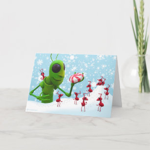 Sprinkhaan en Mieren Chirstmas CardGrasshopper en Feestdagen Kaart