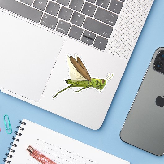 Sprinkhaan Vector Springende Illustratie Sticker (Laptop met iPhone)