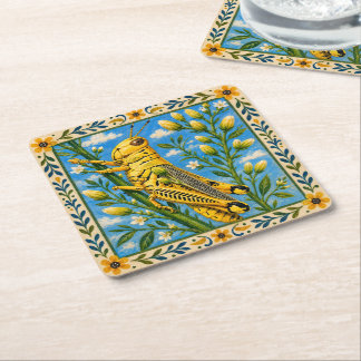 Sprinkhaan & Wilde Bloem Folk Art Onderzetter Set