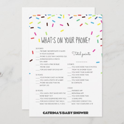 Sprinkle Baby shower - bewerkbare naam, 5x7 Kaart (Voorkant / Achterkant)