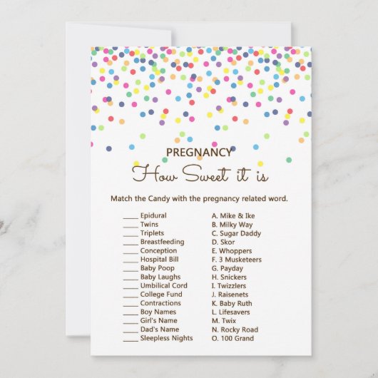 Sprinkle Baby shower Game w antwoord terug 5x7 for Kaart (Voorkant)