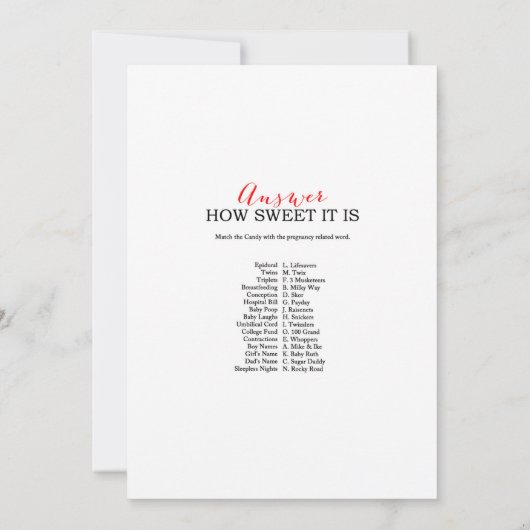 Sprinkle Baby shower Game w antwoord terug 5x7 for Kaart (Achterkant)