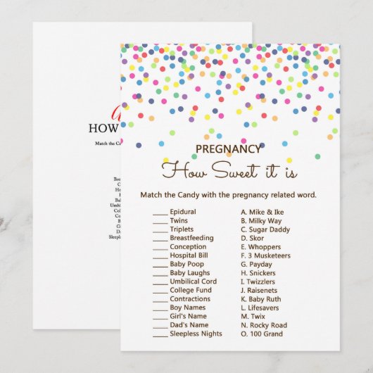 Sprinkle Baby shower Game w antwoord terug 5x7 for Kaart (Voorkant / Achterkant)