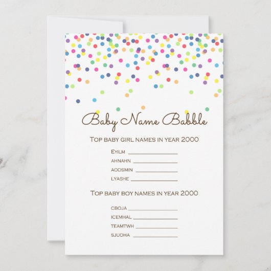 Sprinkle Baby shower Game w antwoord terug 5x7 for Kaart (Voorkant)