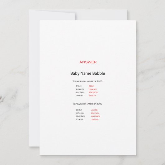 Sprinkle Baby shower Game w antwoord terug 5x7 for Kaart (Achterkant)