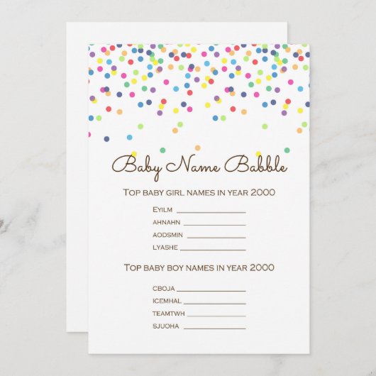 Sprinkle Baby shower Game w antwoord terug 5x7 for Kaart (Voorkant / Achterkant)