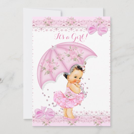 Sprinkle Baby shower Girl Floral Pink Umbrella Kaart (Voorkant)