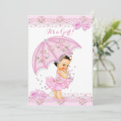 Sprinkle Baby shower Girl Floral Pink Umbrella Kaart (Staand voorkant)