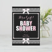Sprinkle Baby shower Girl Pink Pearls Black Kaart (Staand voorkant)
