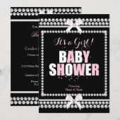 Sprinkle Baby shower Girl Pink Pearls Black Kaart (Voorkant / Achterkant)