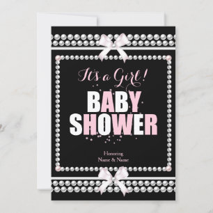 Sprinkle Baby shower Girl Pink Pearls Black Kaart