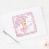 Sprinkle Baby shower Meisje Bloemen Roze Blond Vierkante Sticker (Envelop)