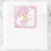 Sprinkle Baby shower Meisje Bloemen Roze Blond Vierkante Sticker (Tas)
